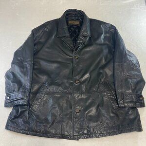 John Henry Quilted Lined Black 100% Genuine Leather Jacket Sz 2XL